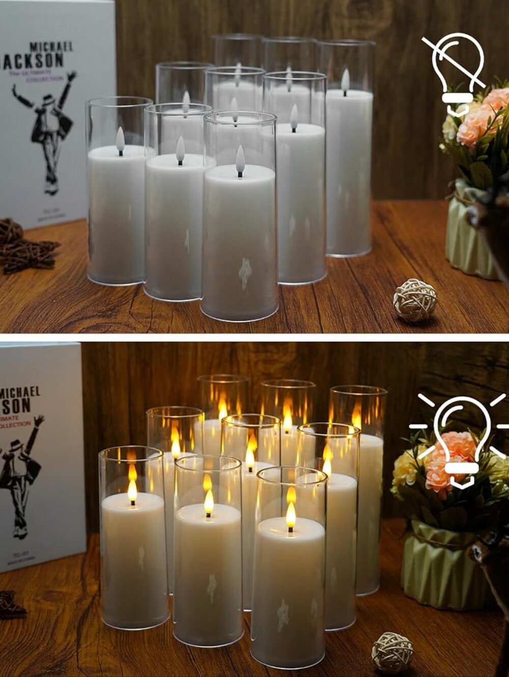 White LED Flameless Pillar Candles with Remote Set Of 9 - Picture 4 of 4
